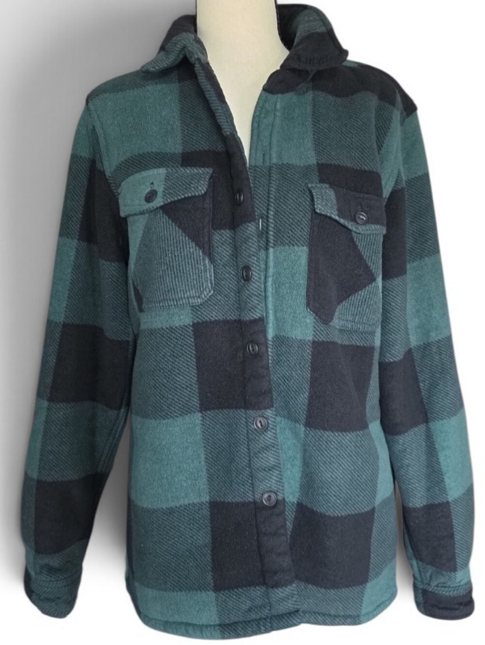 Thread & Cloth Sherpa Plaid Button-Up Shirt Jacket-Size Medium